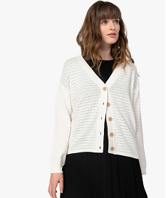 GEMO Gilet femme en maille ajourée avec boutons fantaisie Beige
