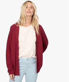 GEMO Gilet femme porté ouvert maille fantaisie Brun
