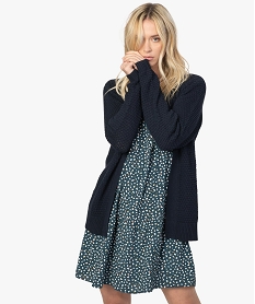GEMO Gilet femme porté ouvert maille fantaisie Bleu