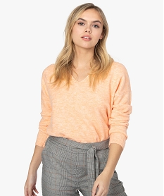 pull femme a col v et coupe ample orangeA495401_1