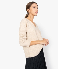 pull femme a col v et coupe ample beigeA495501_1