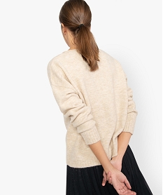 pull femme a col v et coupe ample beigeA495501_3