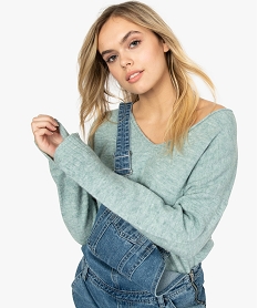 pull femme a col v et coupe ample bleu pullsA495601_1