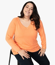 pull femme en maille fine avec col v paillete orange pulls et giletsA498801_1