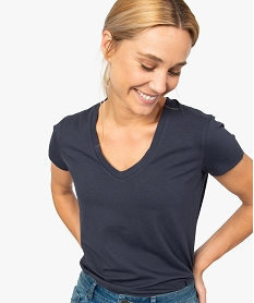 tee-shirt femme avec col v contenant du coton bio bleuA499201_2