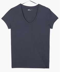 tee-shirt femme avec col v contenant du coton bio bleuA499201_4
