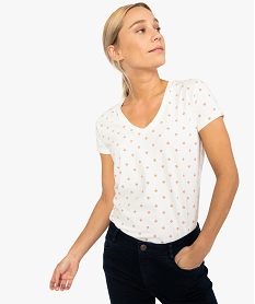 tee-shirt femme imprime a large col v contenant du coton bio imprimeA499701_1