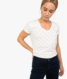 tee-shirt femme imprime a large col v contenant du coton bio imprimeA499701_2