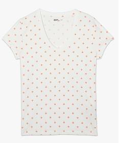 tee-shirt femme imprime a large col v contenant du coton bio imprimeA499701_4