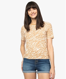 GEMO Tee-shirt femme à manches courtes et imprimé animalier Imprimé