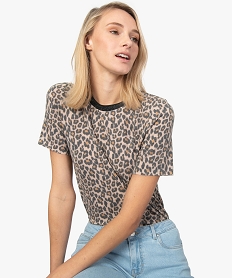 GEMO Tee-shirt femme à manches courtes et imprimé animalier Imprimé