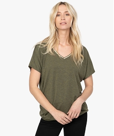 GEMO Tee-shirt femme ample à paillettes col V et bas élastiqué Vert
