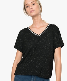 tee-shirt femme ample a paillettes col v et bas elastique noirA500901_1