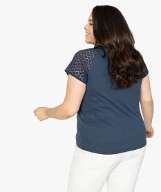 tee-shirt femme grande taille avec dentelle et contenant du coton bio bleuA501201_3
