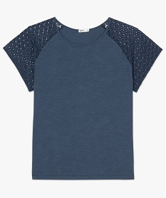 tee-shirt femme grande taille avec dentelle et contenant du coton bio bleuA501201_4