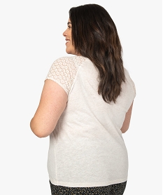 tee-shirt femme grande taille avec dentelle et contenant du coton bio beigeA501301_3