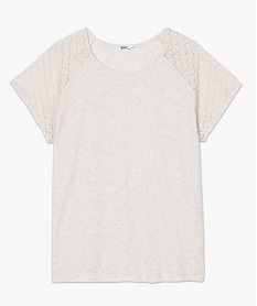 tee-shirt femme grande taille avec dentelle et contenant du coton bio beigeA501301_4