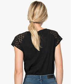 tee-shirt femme a manches dentelle contenant du coton bio noirA501401_3