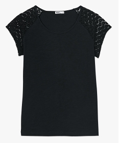 tee-shirt femme a manches dentelle contenant du coton bio noirA501401_4