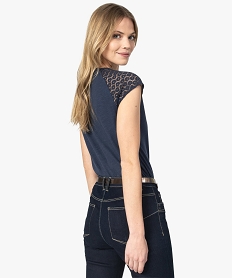 tee-shirt femme a manches dentelle contenant du coton bio bleuA501501_3