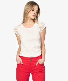 tee-shirt femme a manches dentelle contenant du coton bio beige t-shirts manches courtesA501601_1