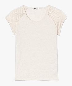 tee-shirt femme a manches dentelle contenant du coton bio beigeA501601_4