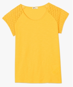 tee-shirt femme a manches dentelle contenant du coton bio jauneA502301_4