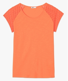 tee-shirt femme a manches dentelle contenant du coton bio orangeA502501_4
