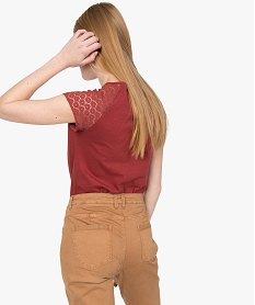 tee-shirt femme a manches dentelle contenant du coton bio brunA502601_3