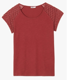 tee-shirt femme a manches dentelle contenant du coton bio brunA502601_4