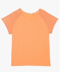 tee-shirt femme grande taille avec dentelle et contenant du coton bio orangeA503001_4