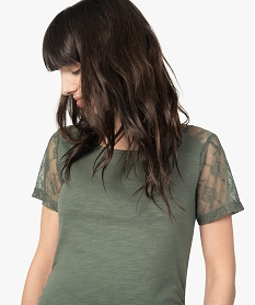 tee-shirt de grossesse en coton bio avec manches en dentelle vertA503301_2