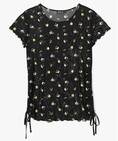 tee-shirt femme en maille resille fleurie noir t-shirts manches courtesA503601_4