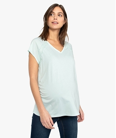 tee-shirt de grossesse a manches courtes satinees et dentelle bleuA504501_1