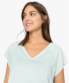 tee-shirt de grossesse a manches courtes satinees et dentelle bleuA504501_2