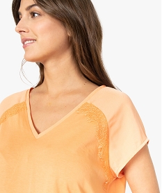 tee-shirt de grossesse a manches courtes satinees et dentelle orangeA504601_2