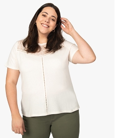 GEMO Tee-shirt femme à manches courtes avec décolleté en dentelle Beige