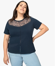 tee-shirt femme a manches courtes avec decollete en dentelle bleuA507001_1