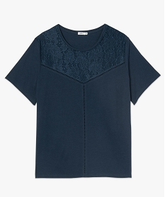 tee-shirt femme a manches courtes avec decollete en dentelle bleuA507001_4