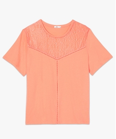 tee-shirt femme a manches courtes avec decollete en dentelle orange tee shirts tops et debardeursA507101_4