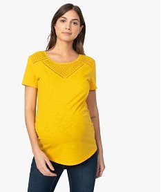 GEMO Tee-shirt de grossesse avec décolleté dentelle Jaune