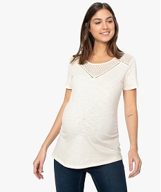 GEMO Tee-shirt de grossesse avec décolleté dentelle Beige