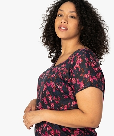GEMO Tee-shirt femme à motifs fleuris et dos ouvert Imprimé