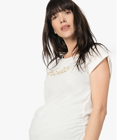 tee-shirt de grossesse loose avec broderie doree blancA513101_2