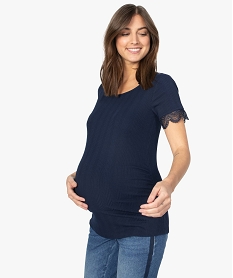 GEMO Tee-shirt de grossesse en maille côtelée et dentelle Bleu