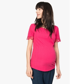 tee-shirt de grossesse en maille cotelee et dentelle roseA513401_1