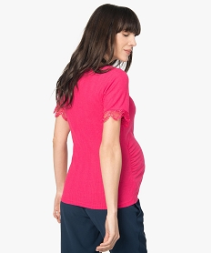tee-shirt de grossesse en maille cotelee et dentelle roseA513401_3
