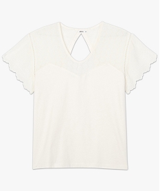tee-shirt femme a manches courtes et haut en dentelle blancA514001_4
