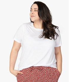 GEMO Tee-shirt femme grande taille à manches courtes et col rond Blanc