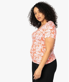 GEMO Tee-shirt femme à motifs fleuris avec col V boutonné Imprimé